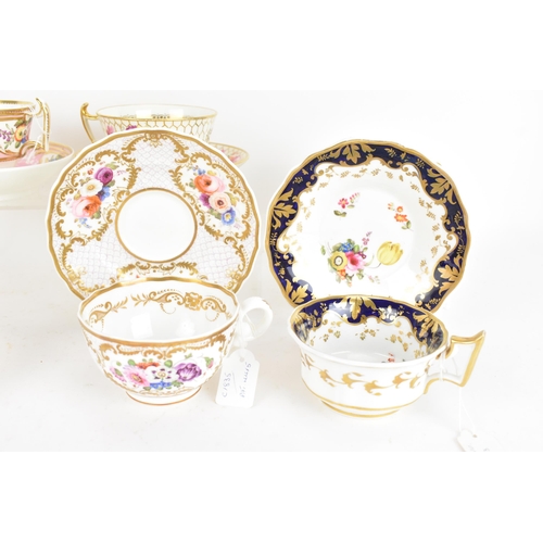 92 - A selection of 19th century tea cups and matching saucers, to include a circa 1815 Coalport cup and ... 