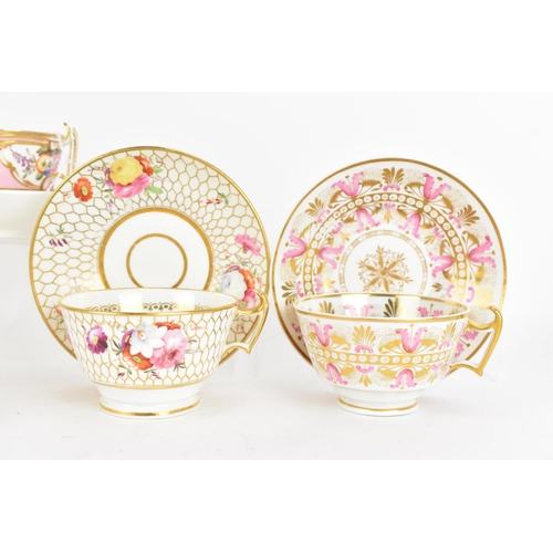 92 - A selection of 19th century tea cups and matching saucers, to include a circa 1815 Coalport cup and ... 