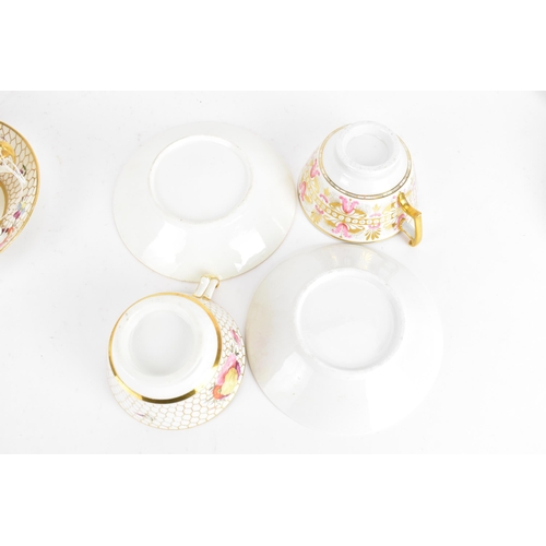 92 - A selection of 19th century tea cups and matching saucers, to include a circa 1815 Coalport cup and ... 