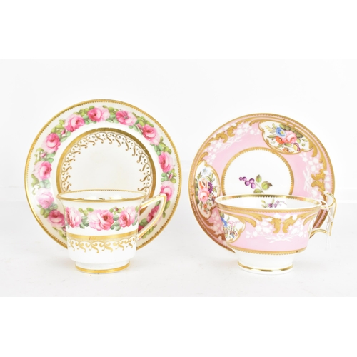 92 - A selection of 19th century tea cups and matching saucers, to include a circa 1815 Coalport cup and ... 