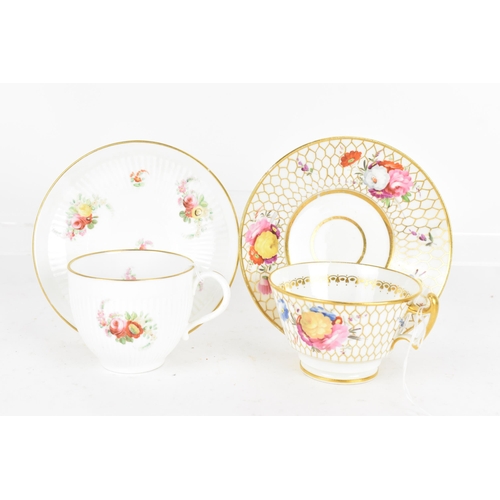 92 - A selection of 19th century tea cups and matching saucers, to include a circa 1815 Coalport cup and ... 