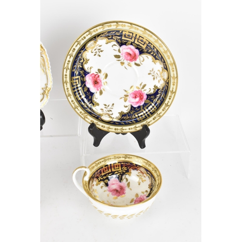 93 - A selection of four 19th century tea cups and matching saucers, to include a circa 1847-50 Chamberla... 