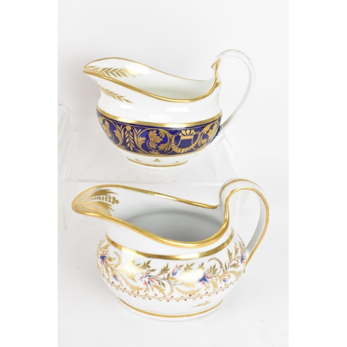 97 - Six early 19th century porcelain creamers to include a circa 1815 Derby creamer on four bun feet and... 