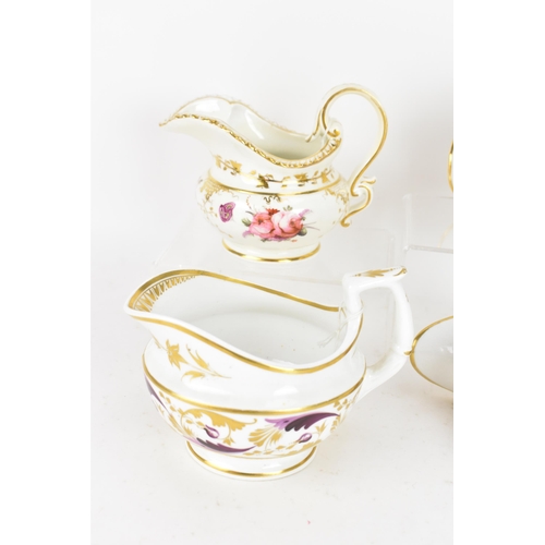 97 - Six early 19th century porcelain creamers to include a circa 1815 Derby creamer on four bun feet and... 