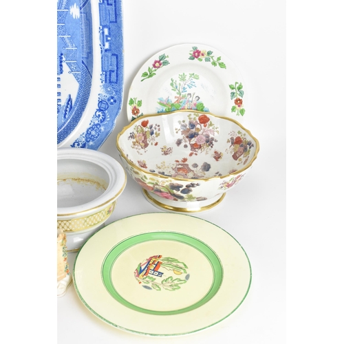 99 - A mimed lot of 19th century and later porcelain to include a Minton hand-painted plate with date mar... 