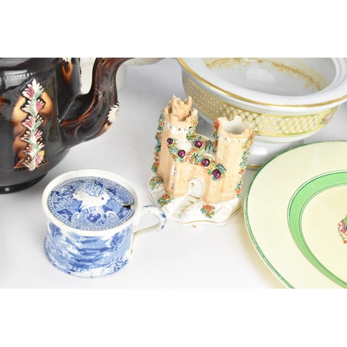 99 - A mimed lot of 19th century and later porcelain to include a Minton hand-painted plate with date mar... 