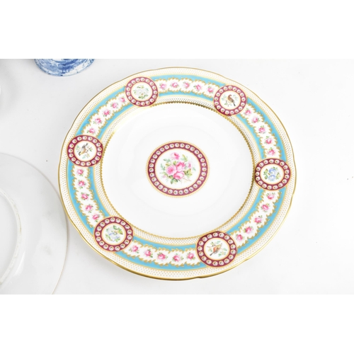 99 - A mimed lot of 19th century and later porcelain to include a Minton hand-painted plate with date mar... 