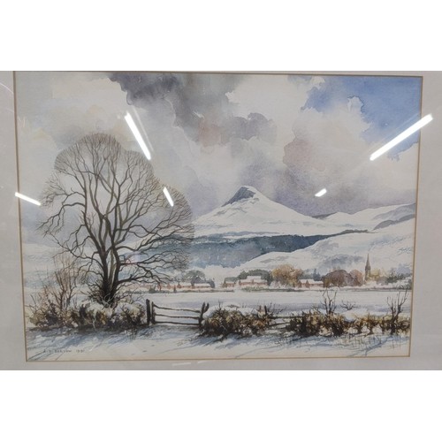 300 - A mixed lot of paintings and prints to include landscape watercolour and others, Andrew D Barlow fra... 