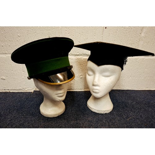 315 - A mixed lot to include vintage black university cap with black tassel, a vintage a 1940's British Ar... 