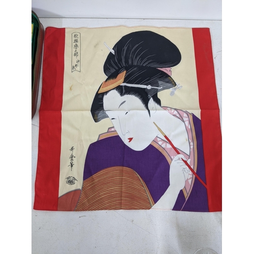 355 - A mixed lot to include Chinese related items to include two prints, a decorative shawl and a boxed C... 