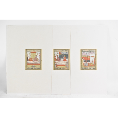 303 - A set of three late 19th/early 20th century Indian watercolours on paper depicting figures in interi... 