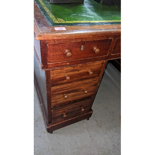 190 - Late Victorian mahogany twin pedestal writing desk, the top with gilt tooled green leather inset scr... 