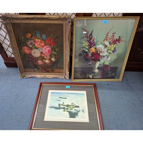 237 - A Vernon Ward print of a still life, signed, together with a 20th Century still life oil on canvas a... 