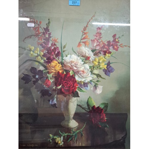 237 - A Vernon Ward print of a still life, signed, together with a 20th Century still life oil on canvas a... 