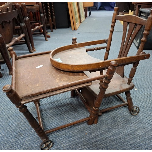 251 - A vintage wooden baby/doll's metamorphic highchair. Location:A1F
If there is no condition report, pl... 