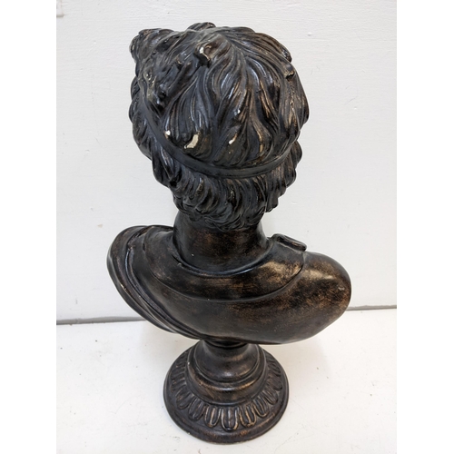 222 - A 20th century bronze coloured plaster bust depicting a classical gentleman measuring 41.5cm high
Lo... 