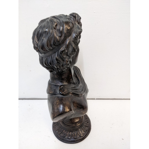 222 - A 20th century bronze coloured plaster bust depicting a classical gentleman measuring 41.5cm high
Lo... 