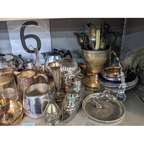 233 - Mixed silver plate and EPNS to include a teapot, mixed cutlery, a bottle holder, a square side dish ... 