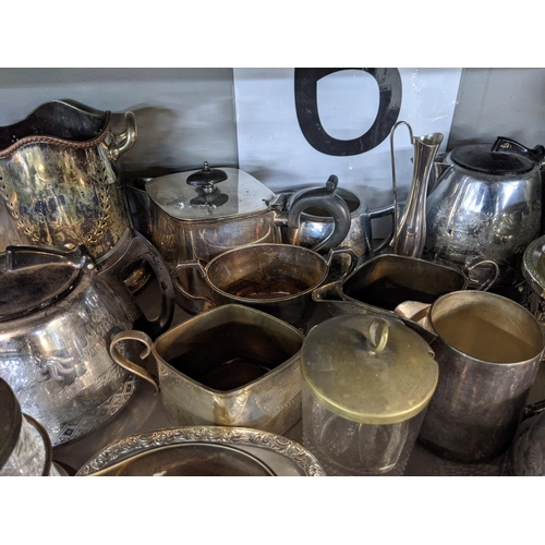 233 - Mixed silver plate and EPNS to include a teapot, mixed cutlery, a bottle holder, a square side dish ... 