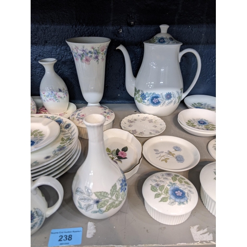 238 - China to include a Maple London part dinner service decorated with peacocks and butterflies, and a B... 