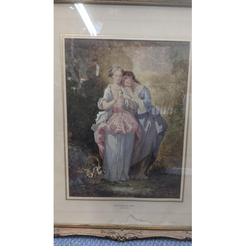 394 - Henry L Le Jeune watercolour titled 'Confidences' depicting two young ladies in embrace, 50cm x 39.5... 