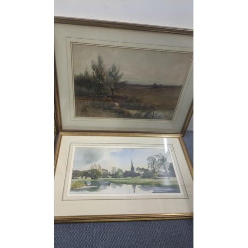 398 - Four paintings to include a framed and glazed watercolour by John Snelling depicting sailboats at a ... 