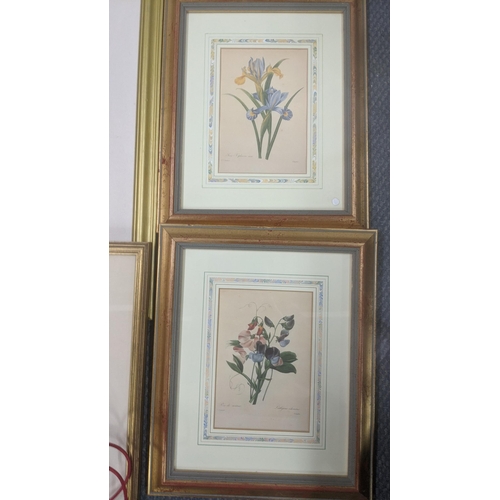 400 - Framed and glazed pictures to include two silk embroidered examples depicting birds in floral scenes... 