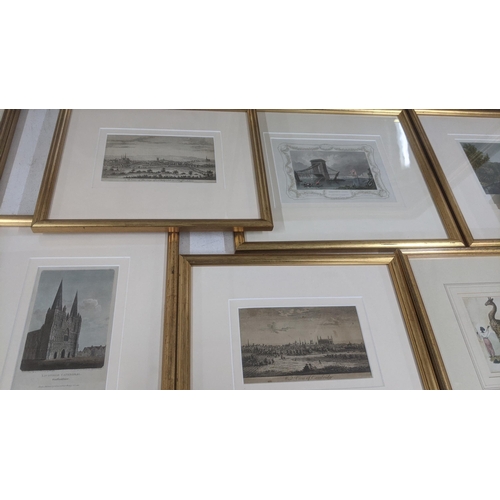 413 - A group of framed and glazed engravings and prints to include: a coloured engraving titled 