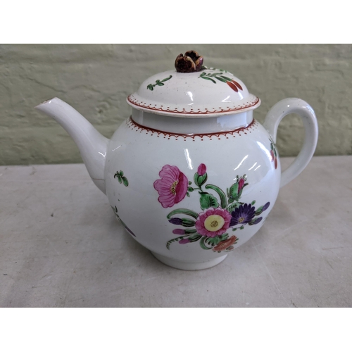 430 - A Worcester 18th century hand painted tea pot decorated with a floral design A/F
Location: 1-1
If th... 