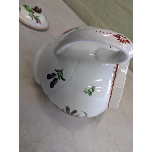 430 - A Worcester 18th century hand painted tea pot decorated with a floral design A/F
Location: 1-1
If th... 