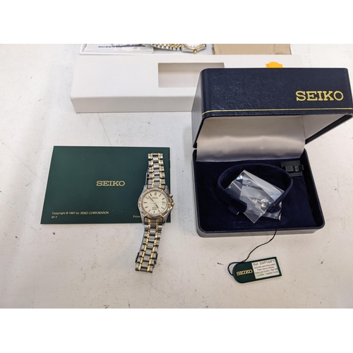 435 - Ladies wrist watches to include: a boxed SEIKO SQ100, a boxed Tissot PR100, a boxed Lorus
Location: ... 