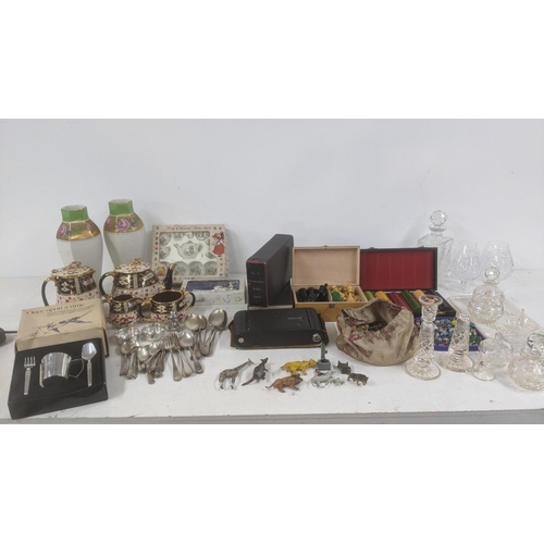 461 - A mixed lot to include a Victorian and later marbles, lead animals A/F, crystal cut glassware to inc... 