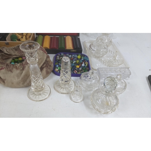 461 - A mixed lot to include a Victorian and later marbles, lead animals A/F, crystal cut glassware to inc... 