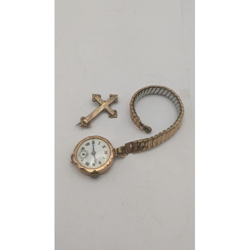 49 - 9ct yellow gold case ladies wrist watch on a gold plated strap; total weight 22.6g together with a y... 