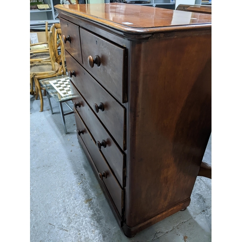 191 - A Victorian mahogany chest of two short and three long drawers on plinth base and bun feet 120cm x 1... 