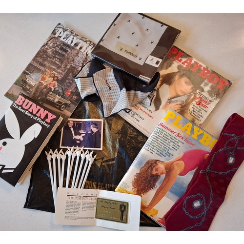 70 - A group of Playboy items comprising 2 late 1970's/early 80's Playboy scarves, a 1980's burgundy work... 