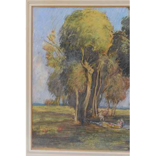 421 - Marcus Arthur Boss (B.1891) - A pastel landscape scene depicting figures by trees, signed and dated ... 