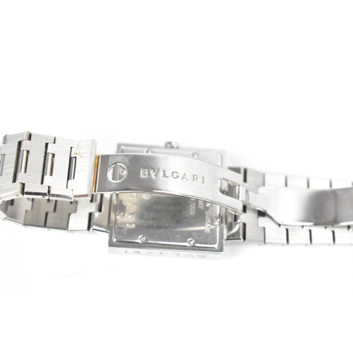 389 - A Bulgari Quadrato, quartz, stainless steel wristwatch, the black dial signed Bvlgari with silvered ... 