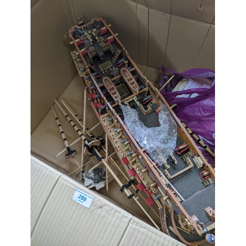 259 - A 20th century part-completed model of a 17th/18th century battleship, complete with paint and instr... 