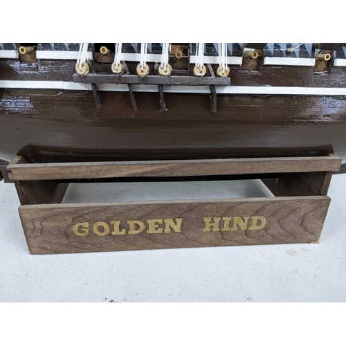 388 - A 20th century timber framed model of The Golden Hind 18th century ship Location: RAM
If there is no... 