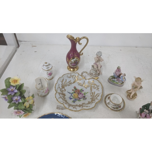 471 - Mixed collectables to include Meissen trinket pot, Capodimonte figures, Limoges small bowl, Royal Cr... 