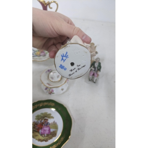 471 - Mixed collectables to include Meissen trinket pot, Capodimonte figures, Limoges small bowl, Royal Cr... 