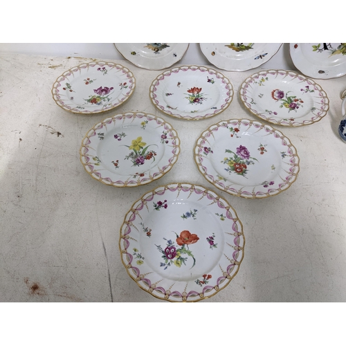 182 - A set of four 19th century Meissen 2nd quality porcelain plates, each decorated with two birds perch... 