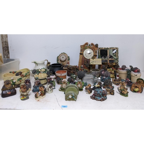 183 - A collection of resin hedgehog model ornaments, clocks and a mirror to include various Hedges, Innov... 