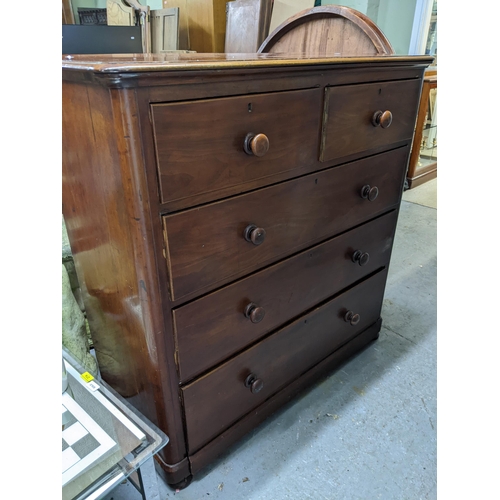 191 - A Victorian mahogany chest of two short and three long drawers on plinth base and bun feet 120cm x 1... 