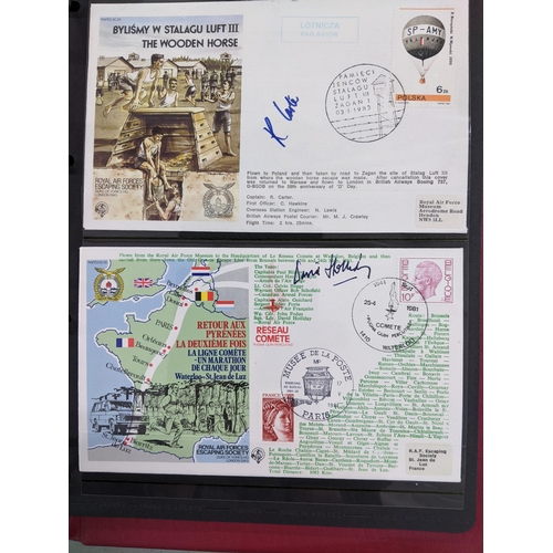 342 - Two albums of signed 1st Day covers with a military RAF and escapee theme, most signed by the releva... 