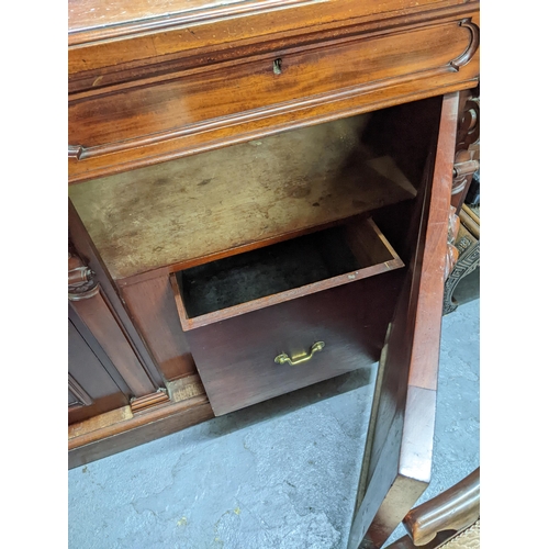 357 - Victorian mahogany mirrored backed sideboard with internal lead lined cellarette drawer to right sid... 