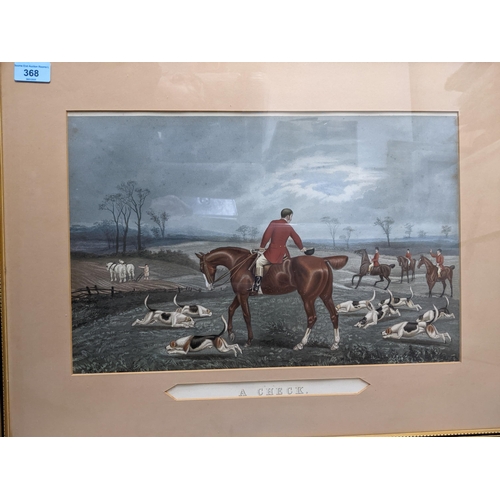 368 - After T Walsh - Get Away Forrad/ A Check - two Victorian coloured fox hunting prints 29cm x 44cm mou... 