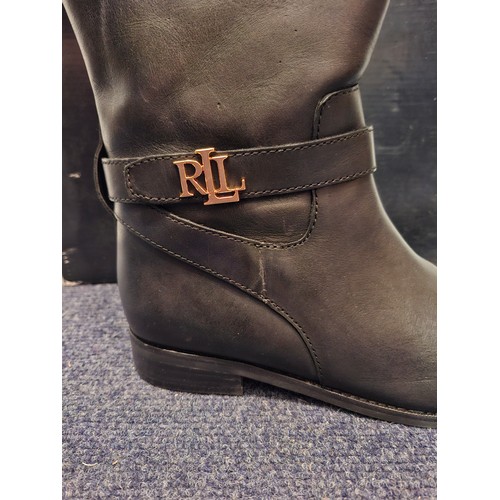 17 - Ralph Lauren- A pair of 'Brittainey' black leather boots, UK 5, having a side zip, gold tone hardwar... 