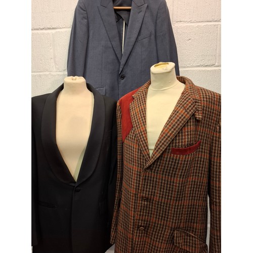 99 - Three gents jackets comprising a black evening jacket size 38R, a modern Reiss mid blue blazer, 38